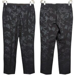 Soft Surroundings Black Gray Tights Pull-on Pants Sz M Floral Jacquard
